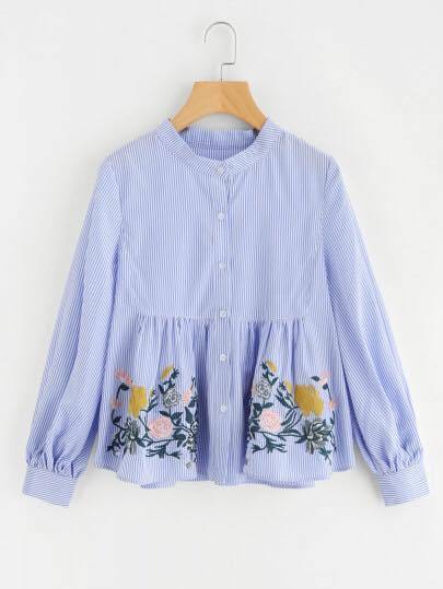 Marley Floral Embroidered Smock Blouse