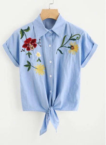 Iris Embroidered denim top