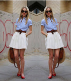 Megan  Linen Shirt & Soft Denim Skirt (with pocket,free belt)