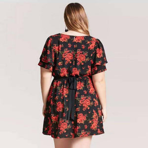 Redish Floral Plus SIze Dress