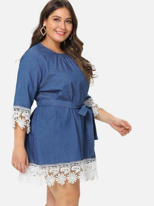 Duvessa Lace Denim Plus Size Dress