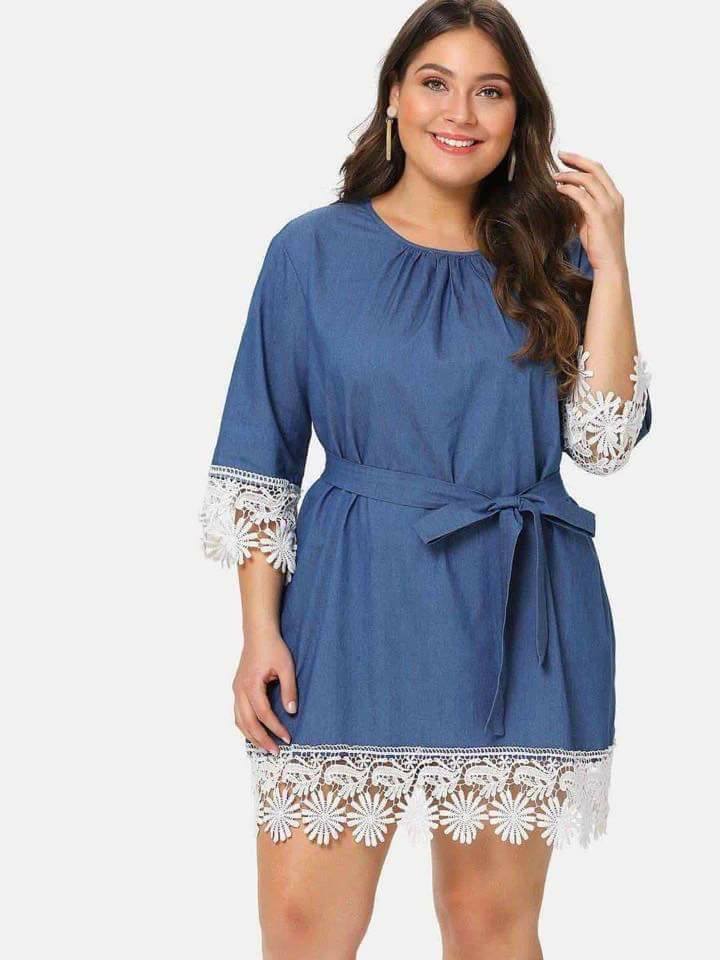 Duvessa Lace Denim Plus Size Dress