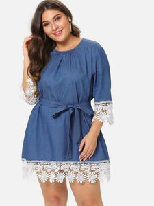 Duvessa Lace Denim Plus Size Dress