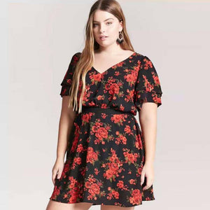 Redish Floral Plus SIze Dress