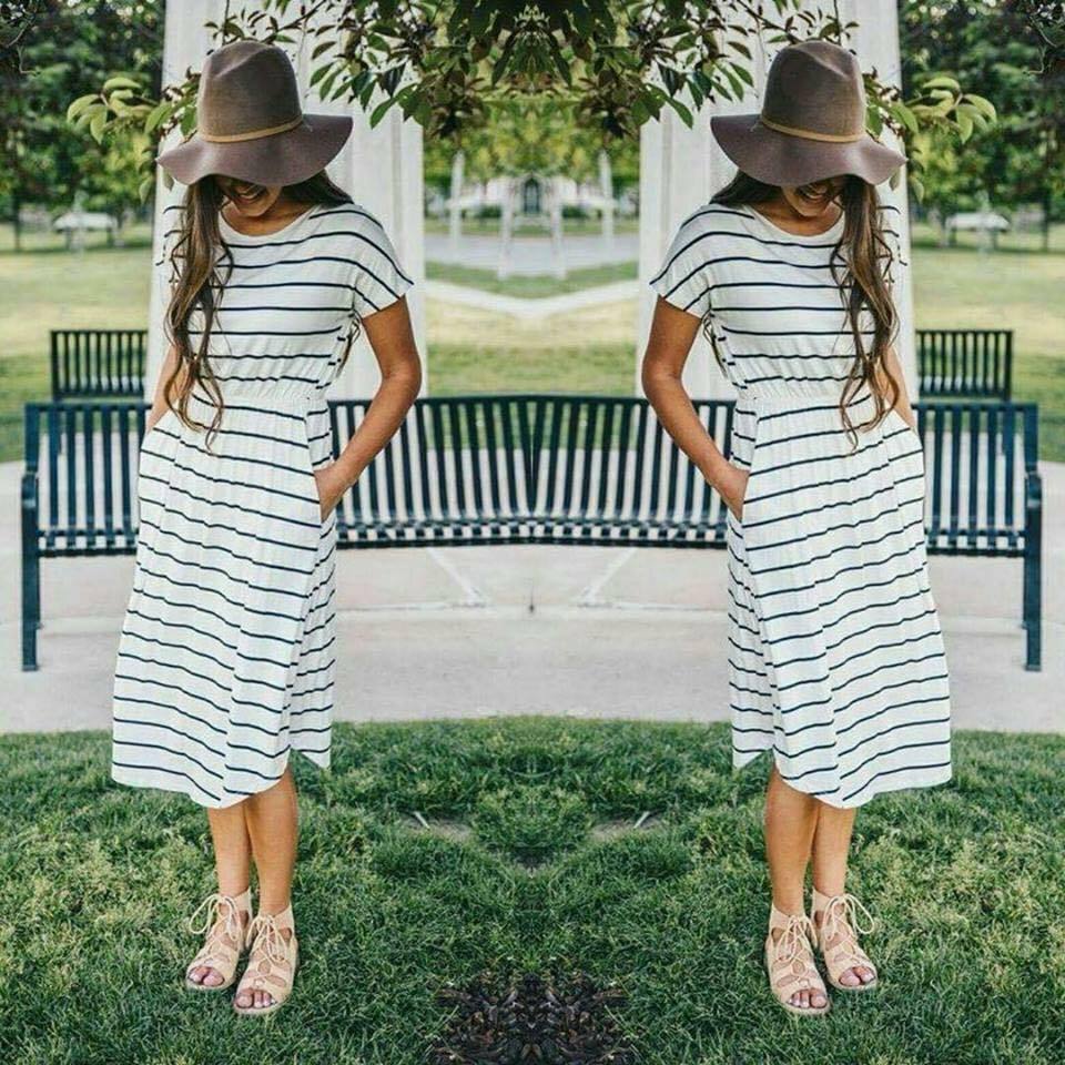 Fairy Stripe Cotton Dress with Pocket